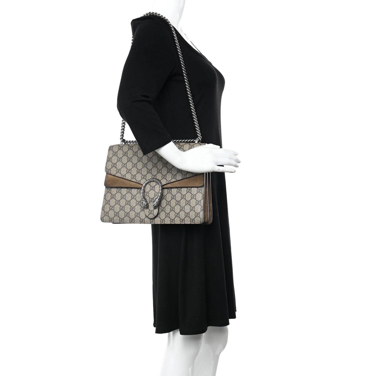 Gucci GG Supreme Monogram Medium Dionysus Shoulder Bag Taupe 2 of 14