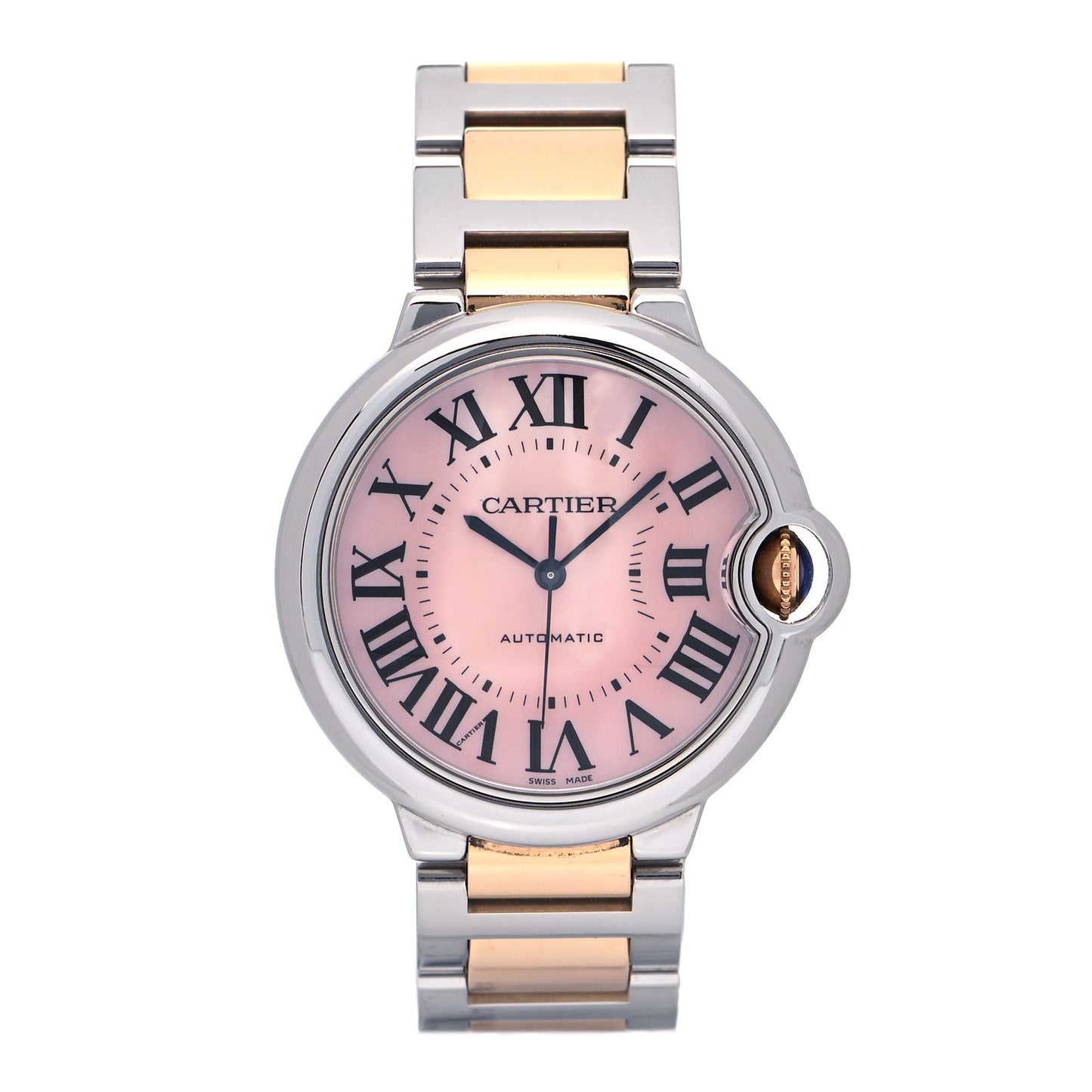 Stainless Steel 18K Pink Gold Pink Mother of Pearl 36mm Ballon Bleu De Cartier Automatic Watch
