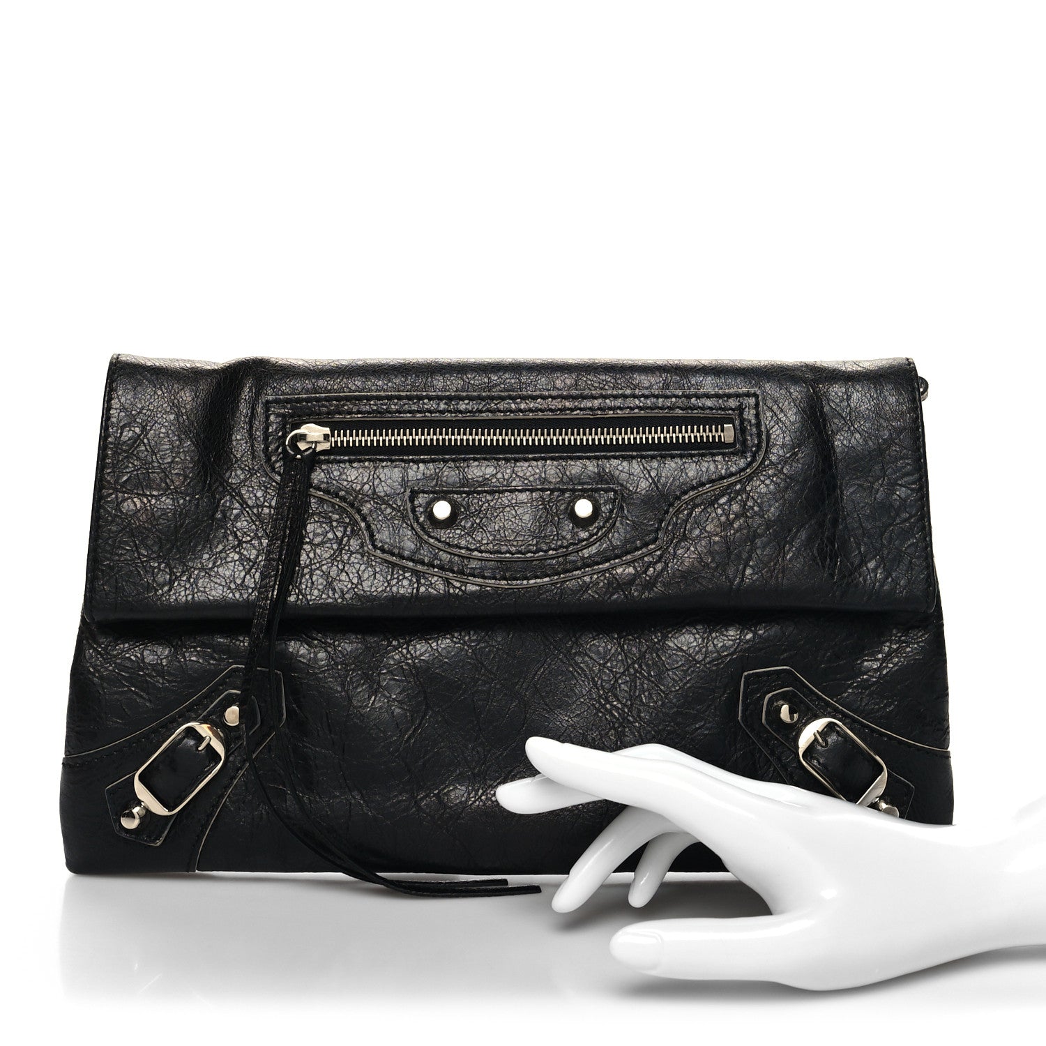Balenciaga Agneau Silver Metallic Edge Hardware Envelope Clutch Black 2 of 12