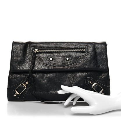 Balenciaga Agneau Silver Metallic Edge Hardware Envelope Clutch Black 2 of 12
