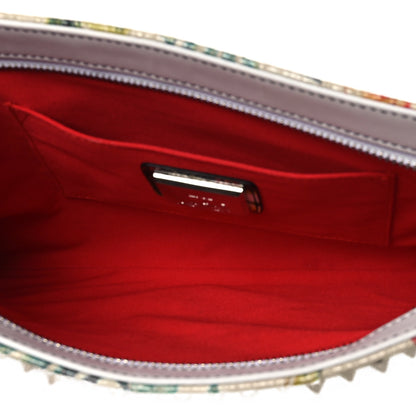 Christian Louboutin Calfskin Studded Floral Mosaic Loubiclutch Crossbody Clutch White Multicolor 4 of 11