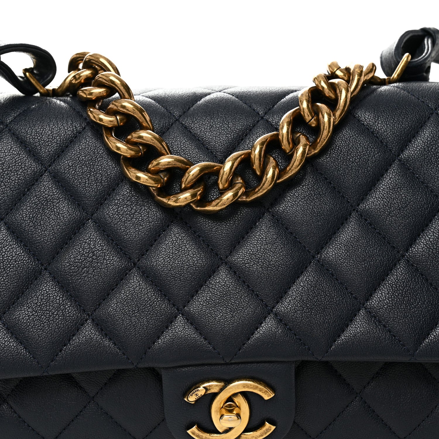 Chanel Shiny Sheepskin Quilted Large Trapezio Flap Navy 1867214