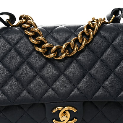 Chanel Shiny Sheepskin Quilted Large Trapezio Flap Navy 8 of 10