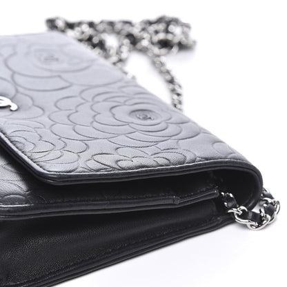Chanel Lambskin Camellia Embossed Wallet on Chain WOC Black 10 of 13