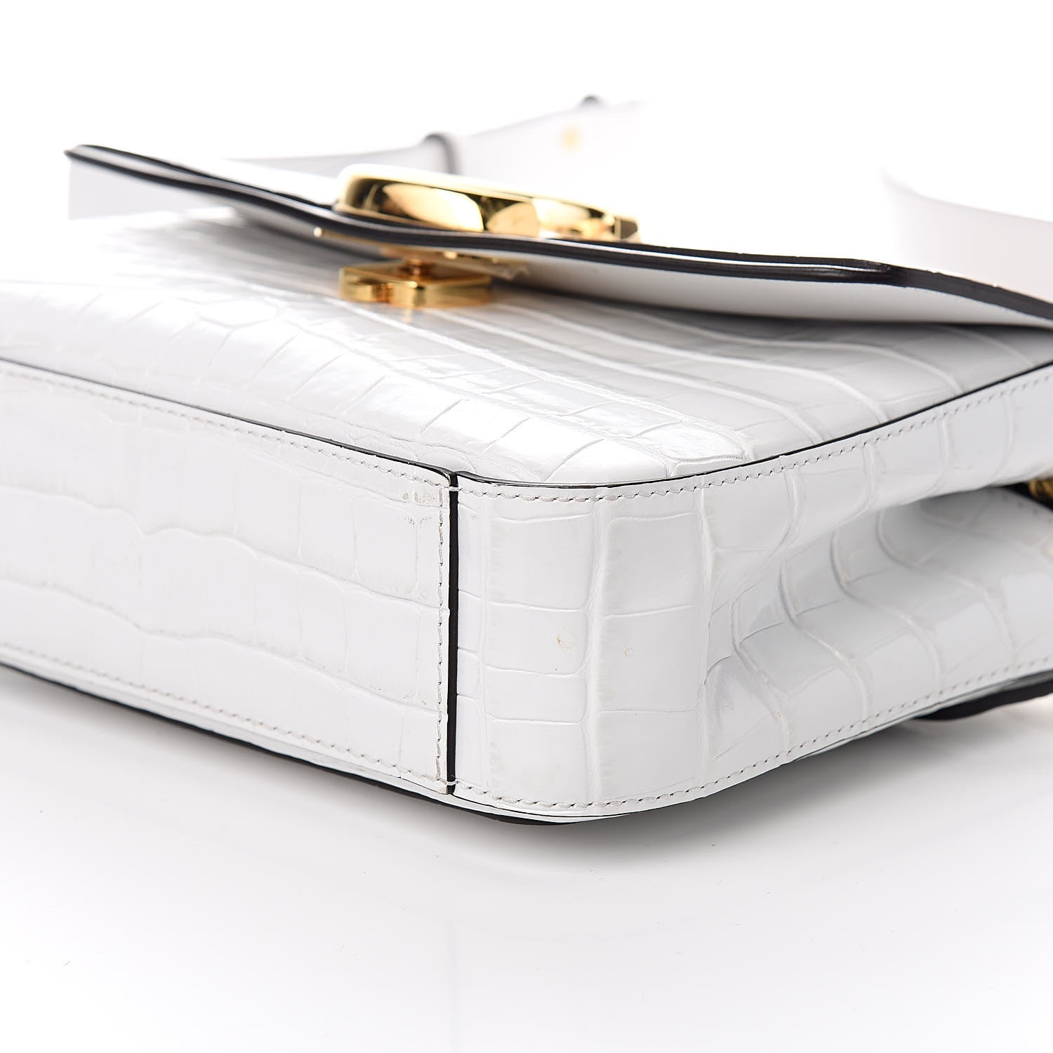 Chloe Calfskin Crocodile Embossed Small C Double Carry Brilliant White 9 of 12