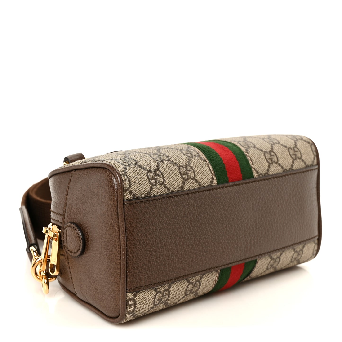 GG Supreme Monogram Textured Dollar Calfskin Web Mini Ophidia Top Handle Bowler Bag Beige Ebony New Acero