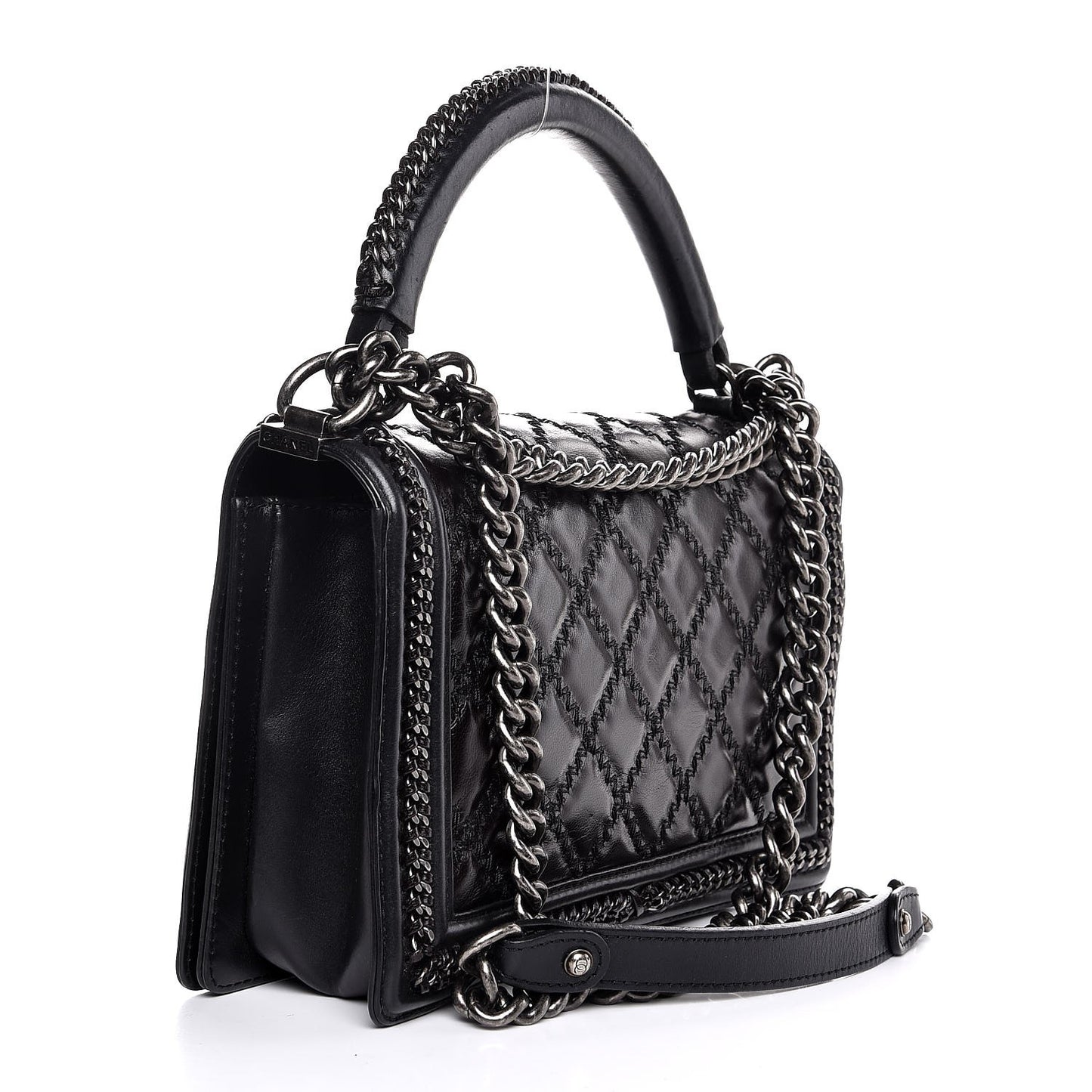 Calfskin Quilted New Medium Boy Top Handle Flap Black