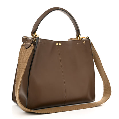 Fendi Vitello Seta Glazed Fabric FF 1974 Medium Peekaboo X-Lite Maya Mogano Panna 3 of 13
