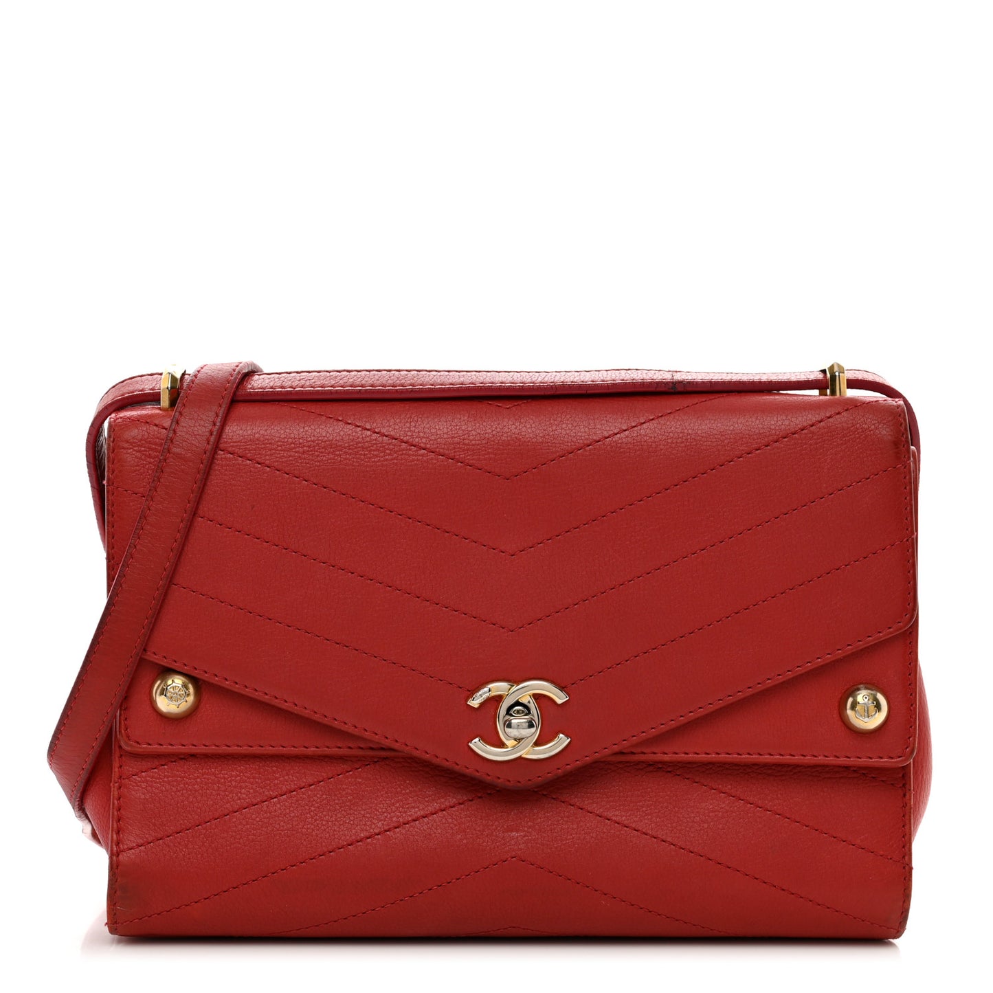 Calfskin Chevron Quilted Casual Trip Flap Red
