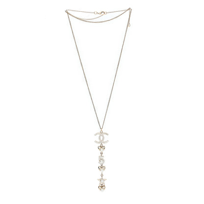 Chanel Pearl Crystal CC No 5 Heart Star Pendant Necklace Gold 3 of 5