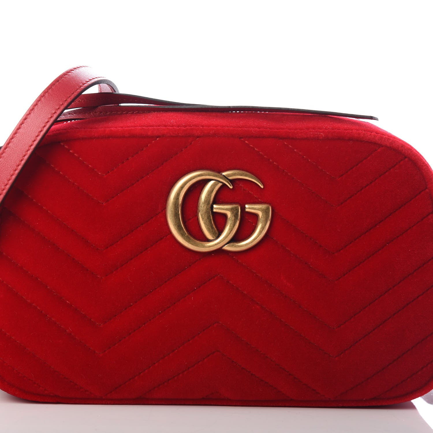 Gucci Velvet Matelasse Small GG Marmont Chain Shoulder Bag Hibiscus Red 7 of 9