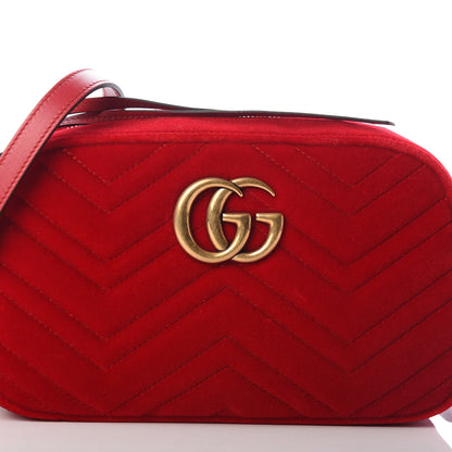 Gucci Velvet Matelasse Small GG Marmont Chain Shoulder Bag Hibiscus Red 7 of 9