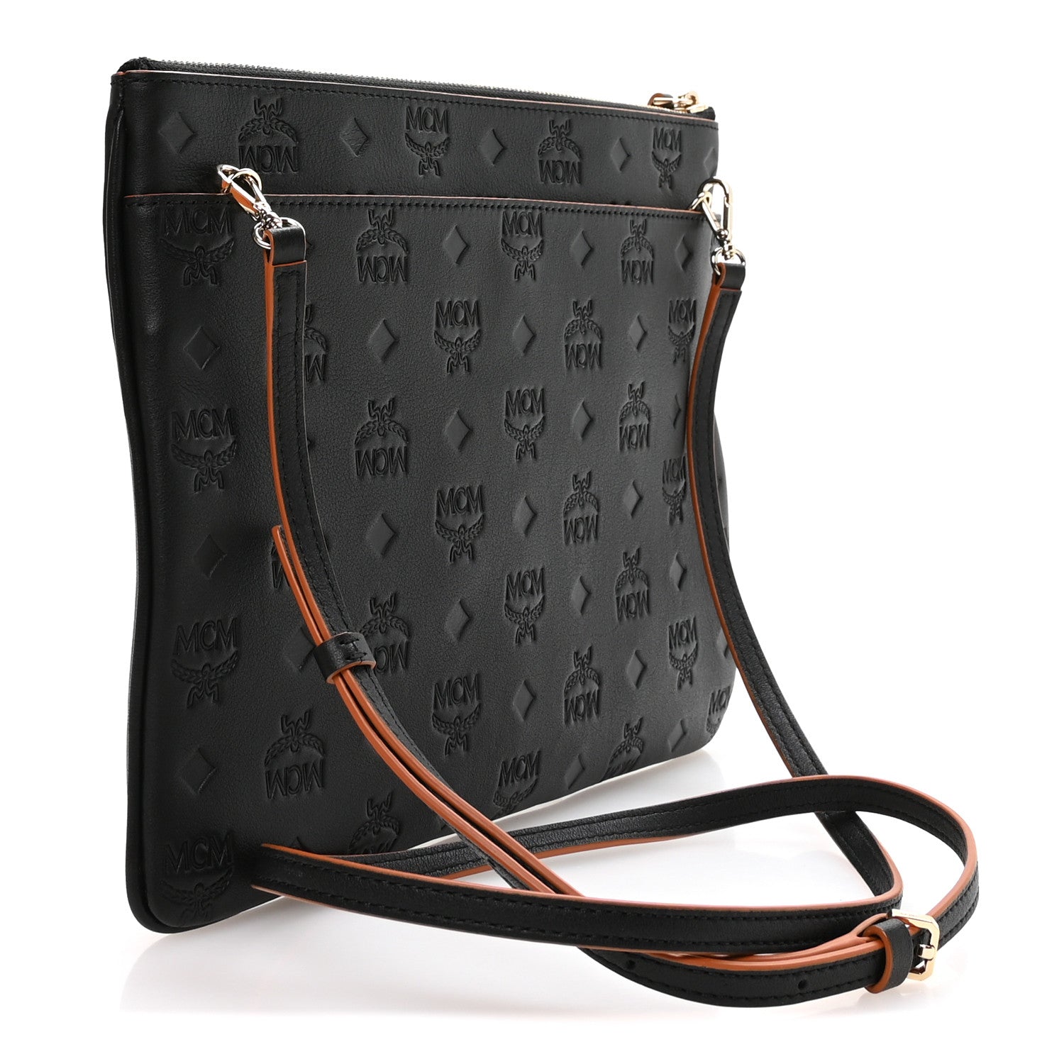 MCM Calfskin Ottomar Monogram Medium Crossbody Pouch Black 1831487