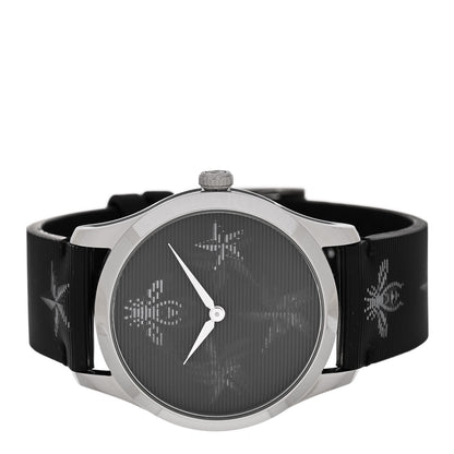 Gucci Stainless Steel Calfskin 38mm G-Timeless Bee Star Hologram Quartz Watch Black 2 of 4