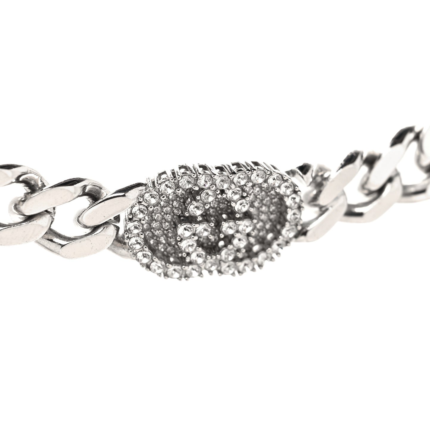 Crystals Gucci Script Choker Necklace Silver Green