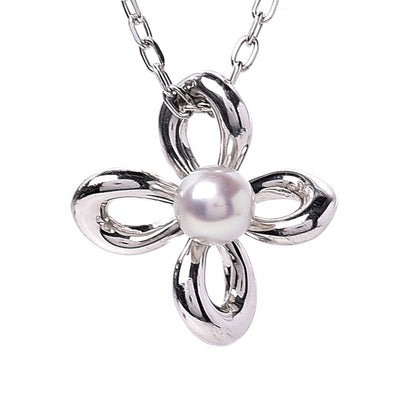 Mikimoto 18K White Gold Pearl 4mm Flower Pendant Necklace 4 of 6