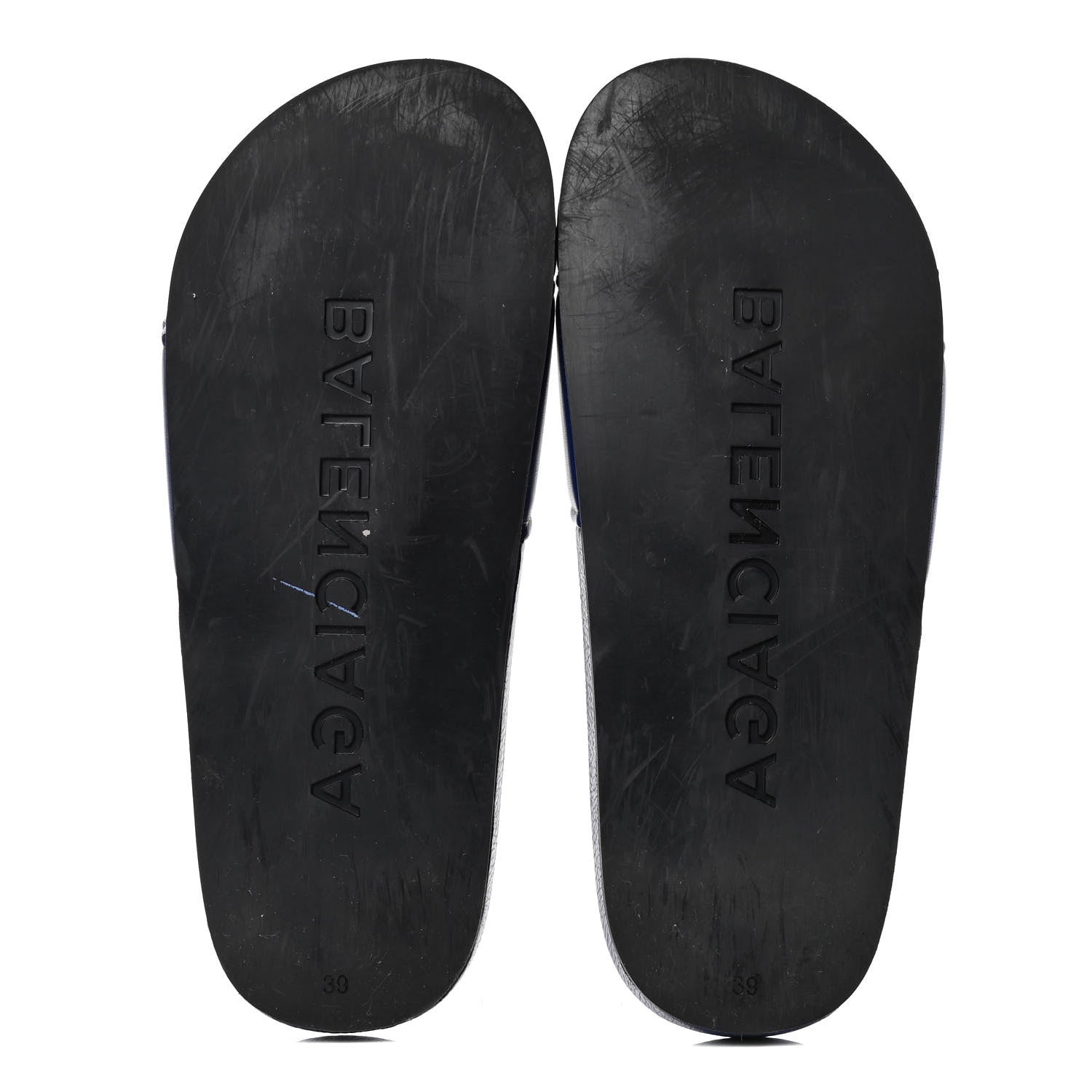 Balenciaga Nappa Political Campaign Logo Womens Pool Slide Sandals 39 Blue Ocean Blue White 4 of 5