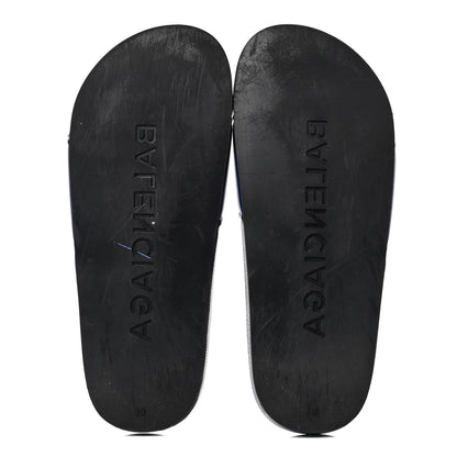 Balenciaga Nappa Political Campaign Logo Womens Pool Slide Sandals 39 Blue Ocean Blue White 4 of 5