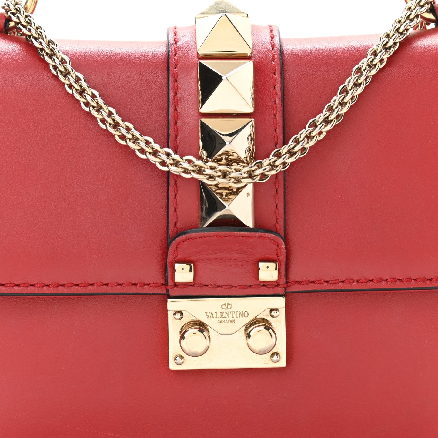 Vitello Small Glam Lock Rockstud Flap Red