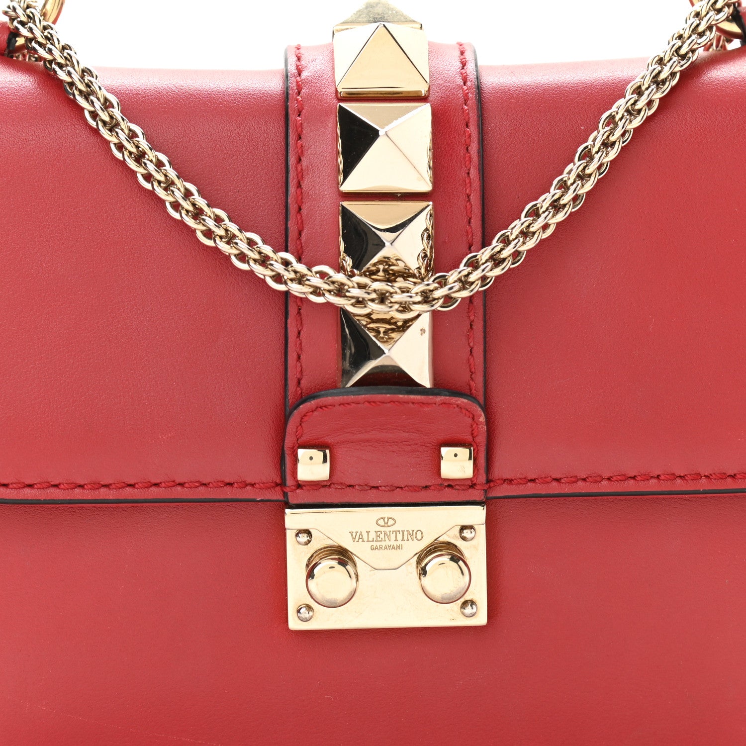 Valentino Garavani Vitello Small Glam Lock Rockstud Flap Red 7 of 9