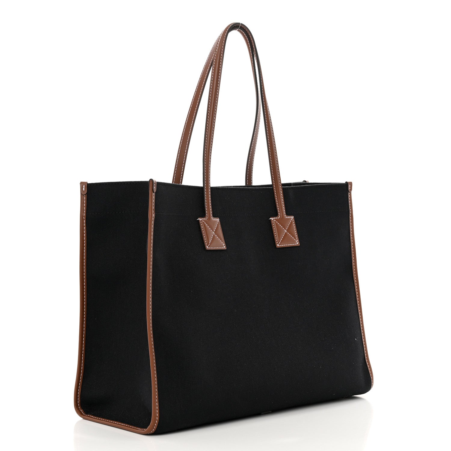 Burberry Canvas Smooth Calfskin Medium Two Tone Freya Tote Black Tan 3 of 18