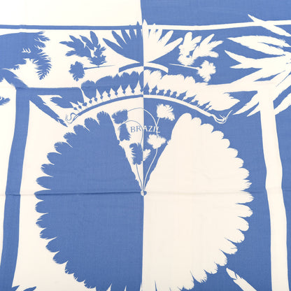 Hermes Cashmere Silk Brazil Tattoo Shawl 140 Bleu Lavande Blanc 3 of 5