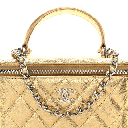 Chanel Metallic Caviar Quilted Top Handle Slim Vanity Case With Chain Gold 7 of 10