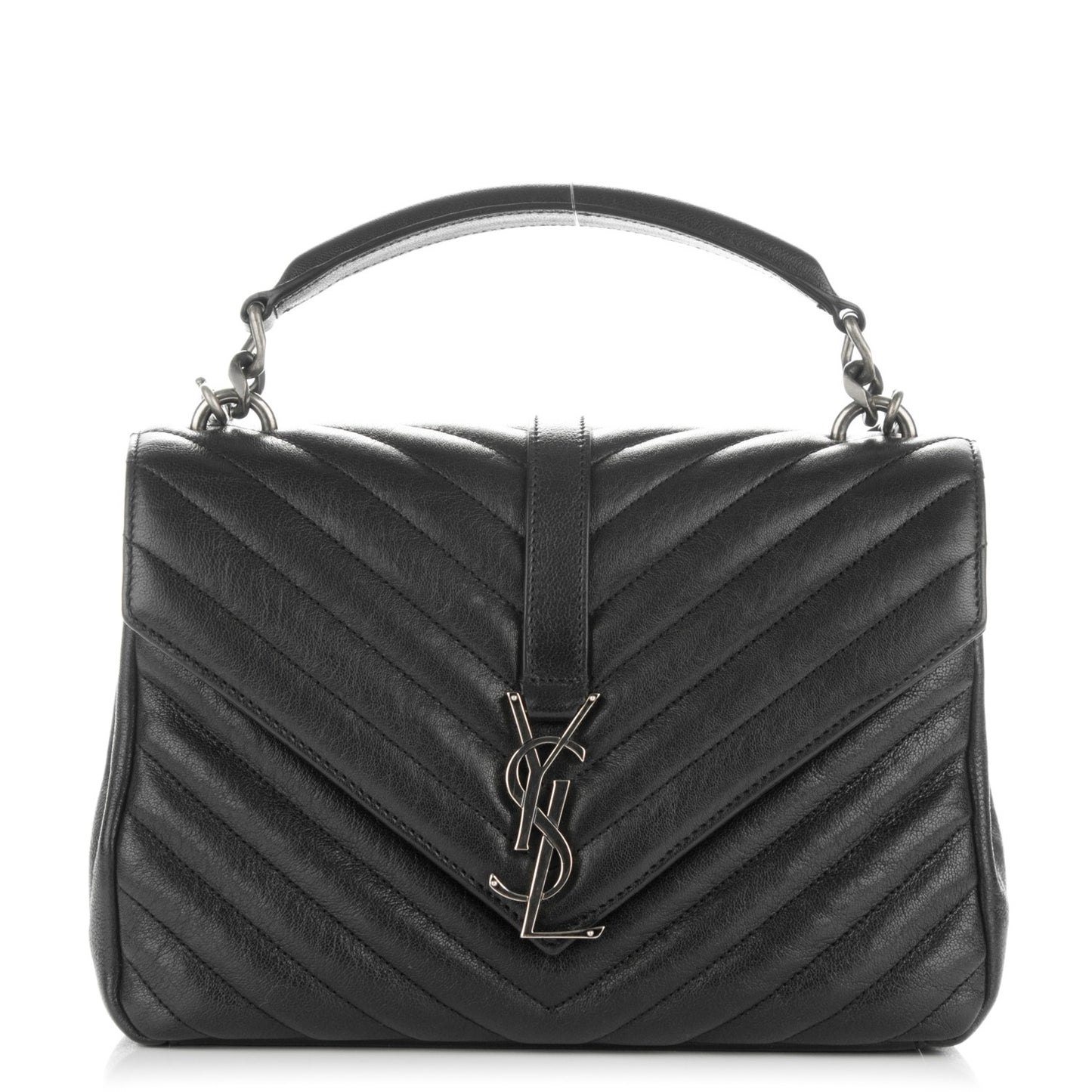 Sheepskin Matelasse Chevron Monogram Medium College Bag Black