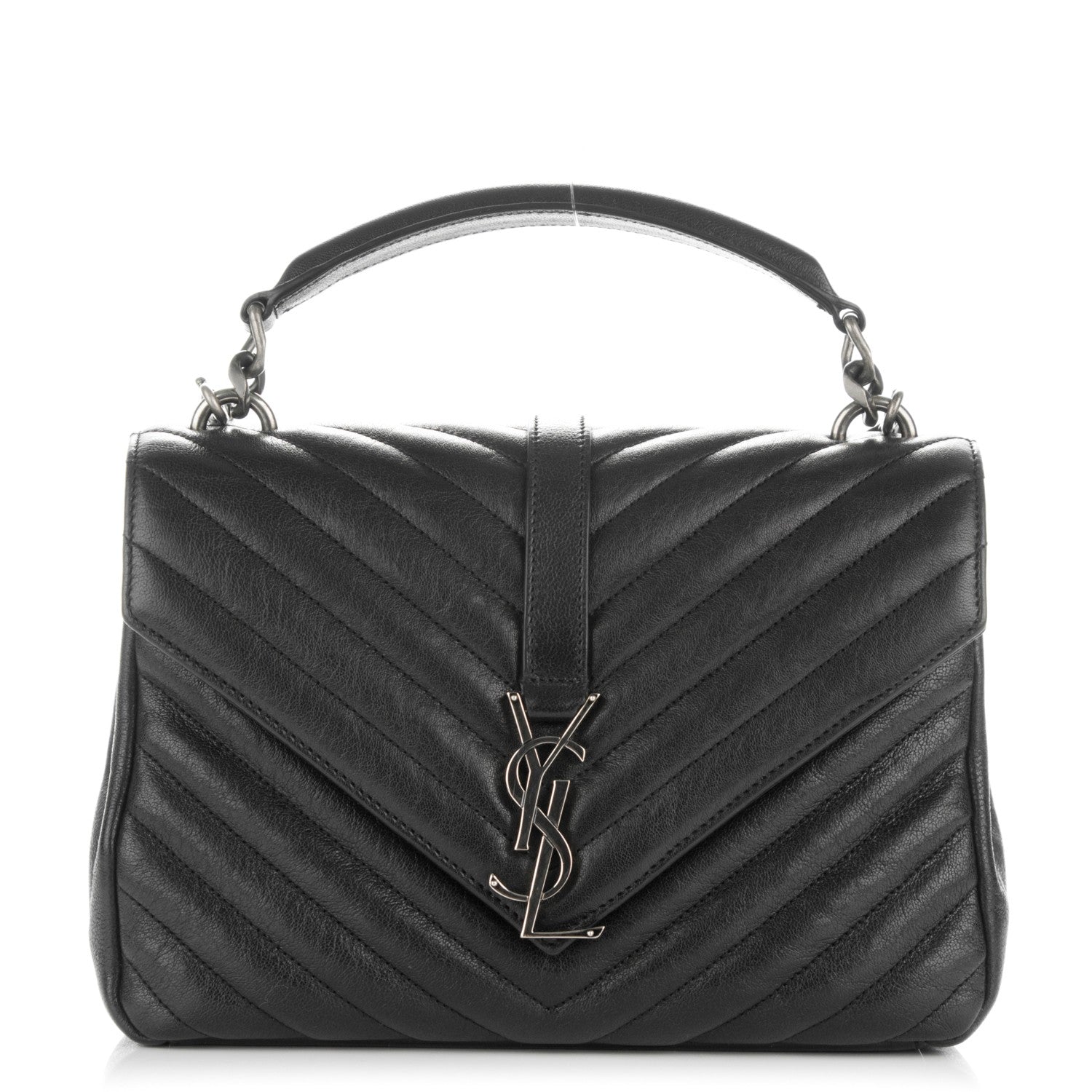 Saint Laurent Sheepskin Matelasse Chevron Monogram Medium College Bag Black 1 of 7