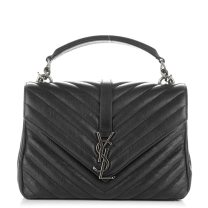 Saint Laurent Sheepskin Matelasse Chevron Monogram Medium College Bag Black 1 of 7