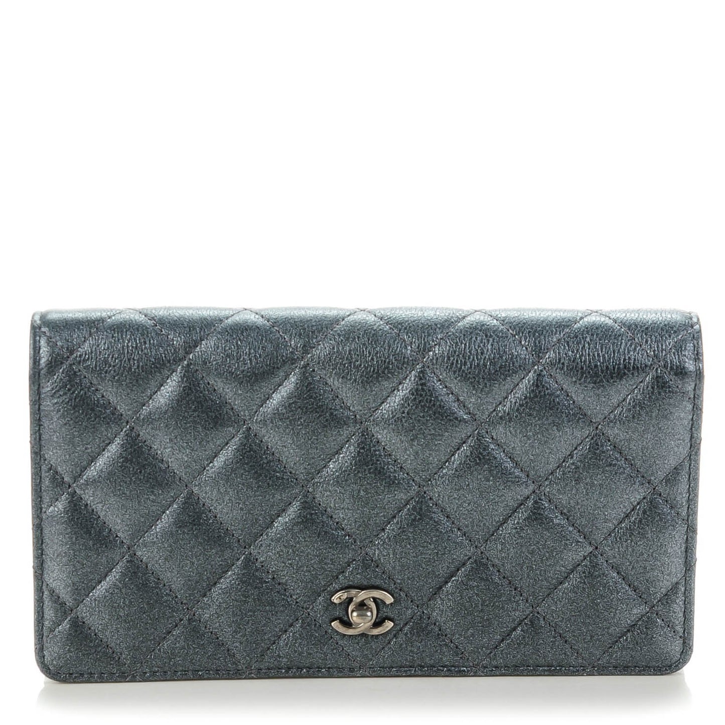 Metallic Calfskin Quilted Yen Wallet Charcoal