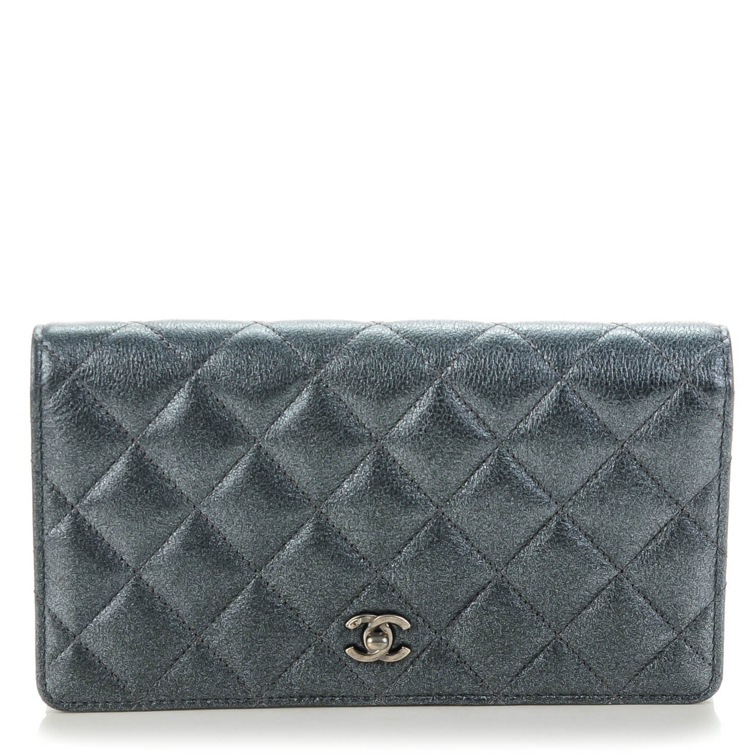 Chanel Metallic Calfskin Quilted Yen Wallet Charcoal 1 of 8