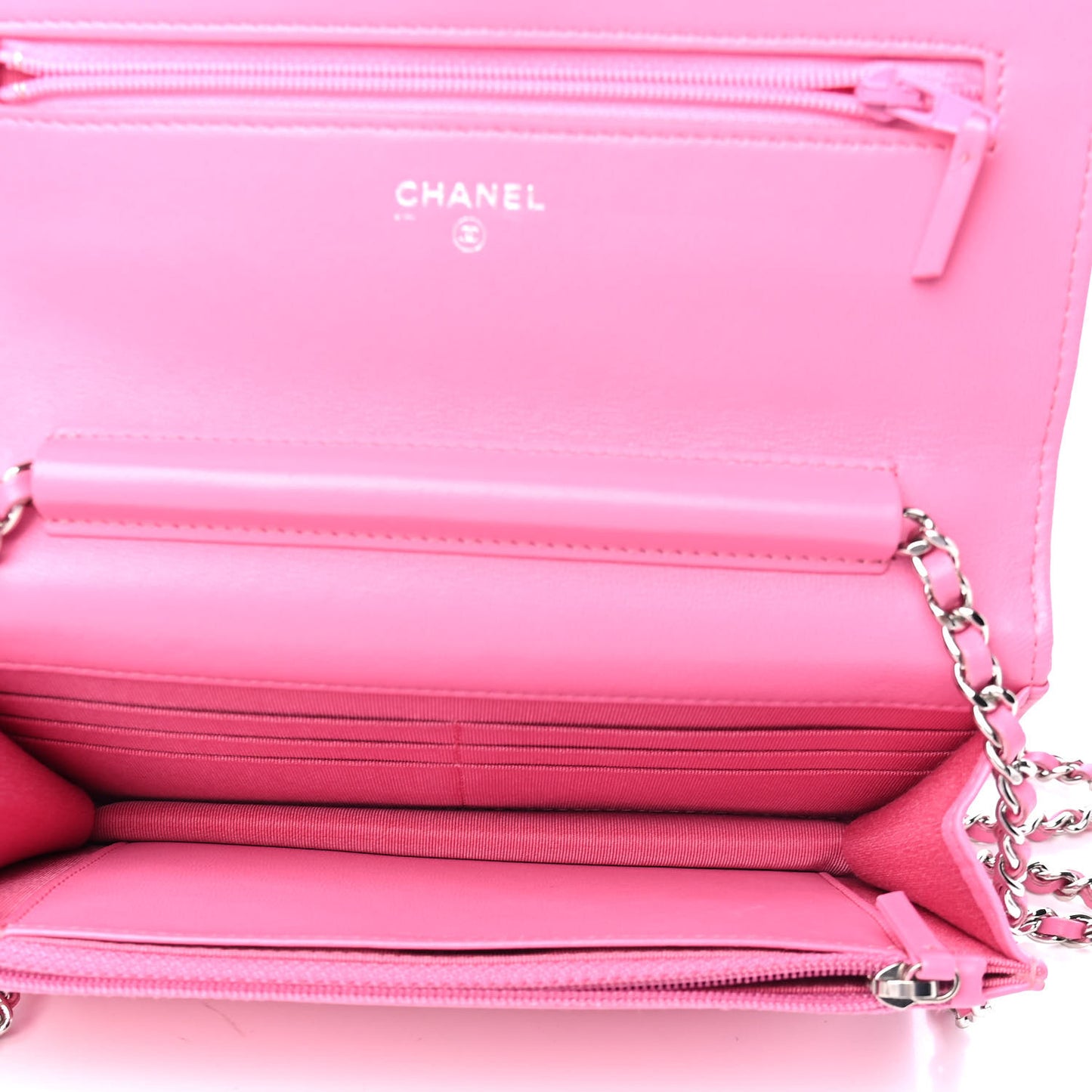 Lambskin Quilted Wallet On Chain WOC Pink