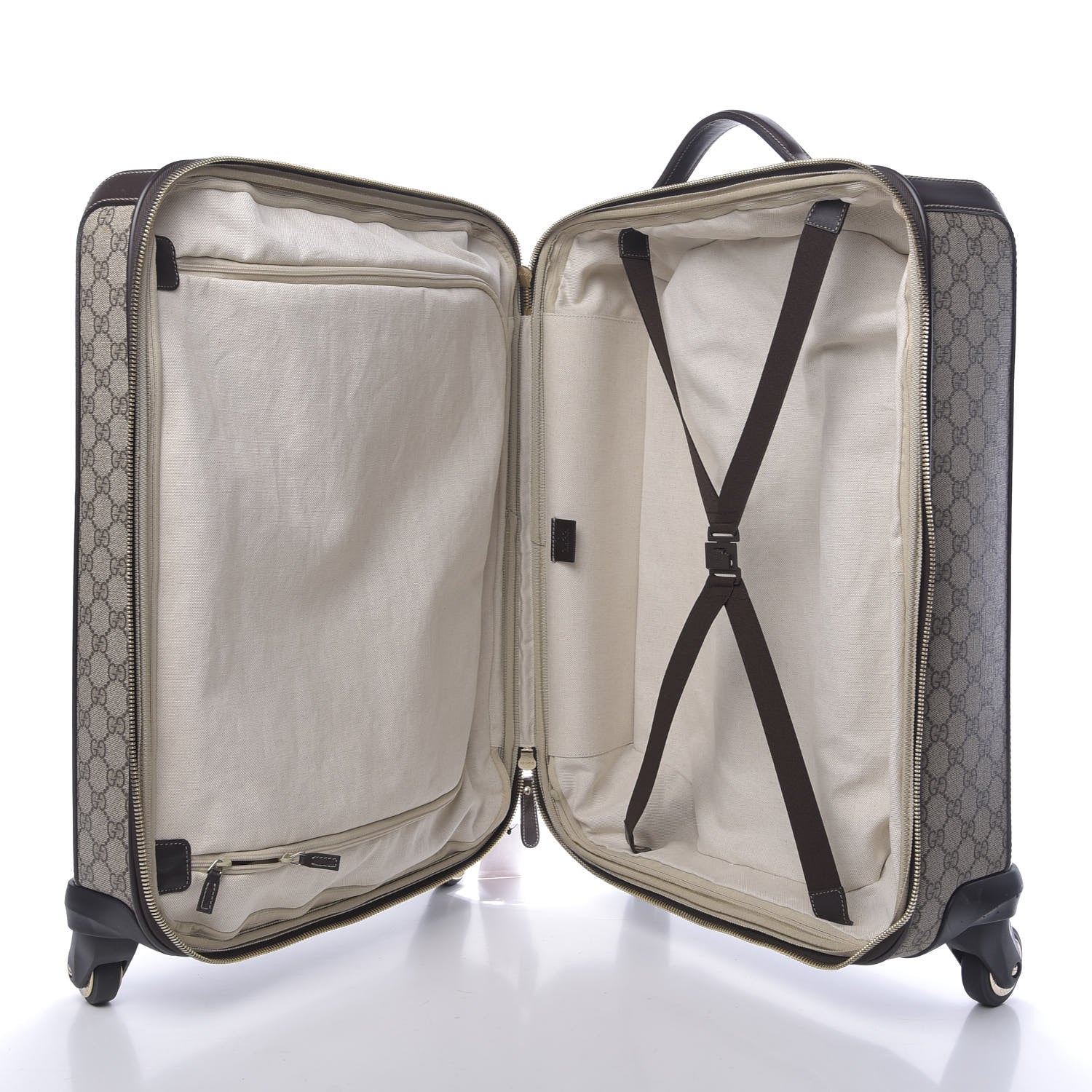 Gucci GG Supreme Monogram Selleria Calfskin Four Wheel Carry On Suitcase Beige Ebony Cocoa 4 of 11