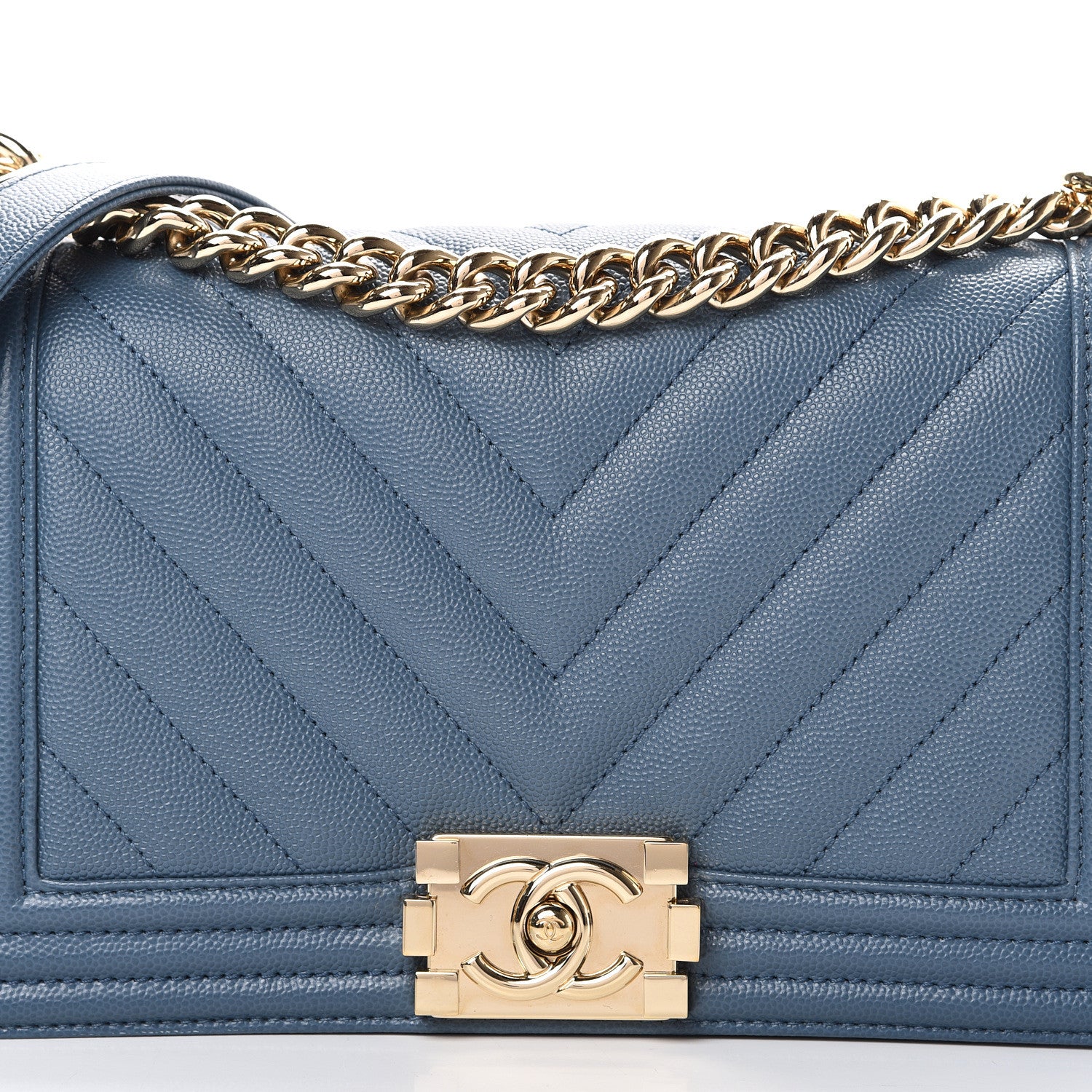 Chanel Caviar Chevron Quilted Medium Boy Flap Blue 7 of 11