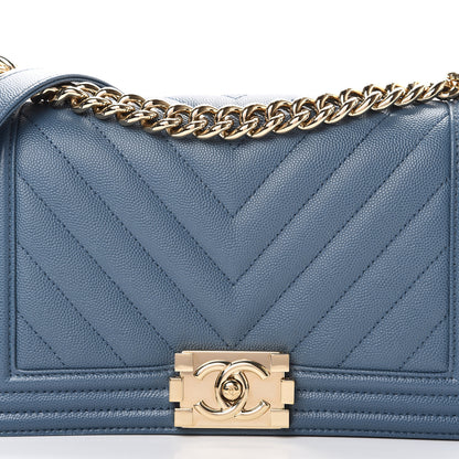 Chanel Caviar Chevron Quilted Medium Boy Flap Blue 7 of 11