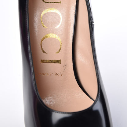 Gucci Polished Calfskin Removable Pearly Bow Elaisa Platform High Heel Pumps 37.5 Black 7 of 13