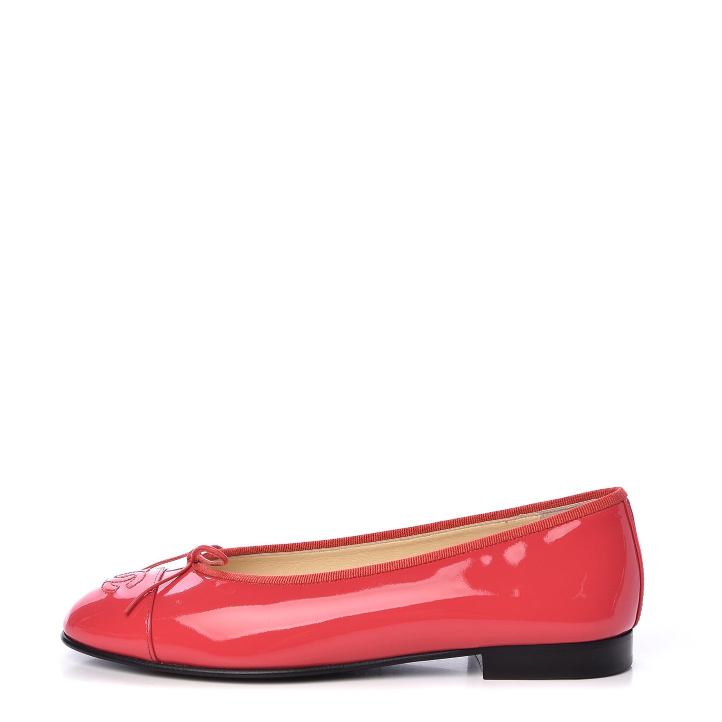 Patent Calfskin CC Cap Toe Ballerina Flats 37.5 Coral