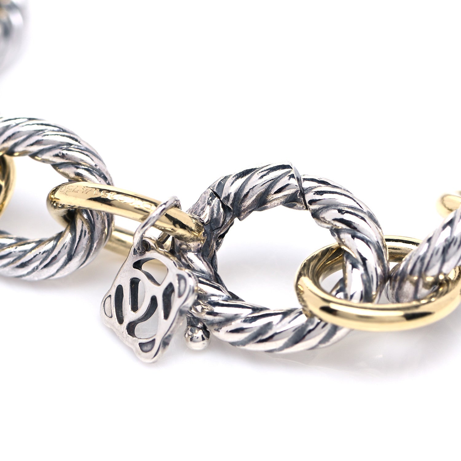 David Yurman Sterling Silver 18K Yellow Gold 10mm Medium Oval Link Bracelet 4 of 6