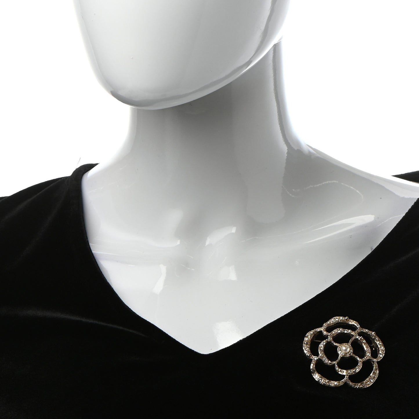 Pearl Crystal CC Camellia Brooch Light Gold