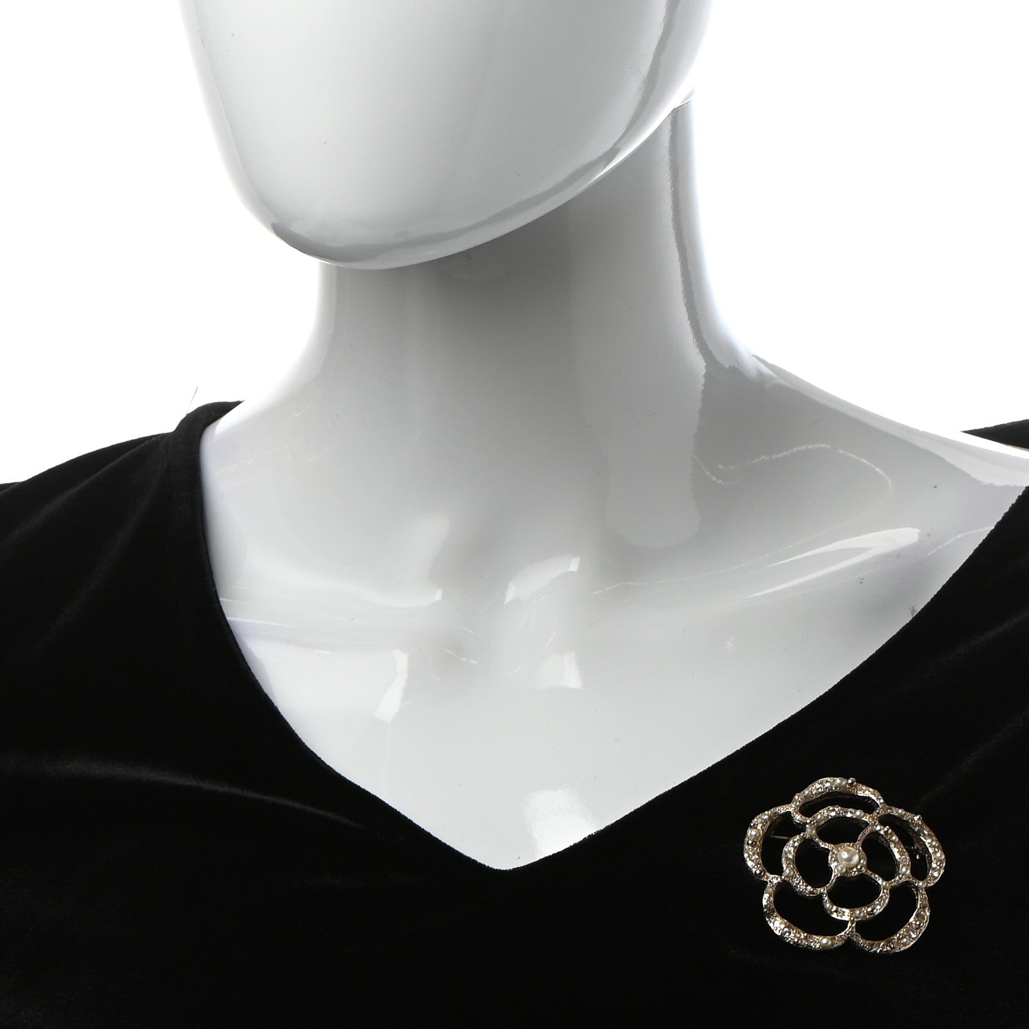 Chanel Pearl Crystal CC Camellia Brooch Light Gold 2 of 7