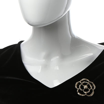 Chanel Pearl Crystal CC Camellia Brooch Light Gold 2 of 7