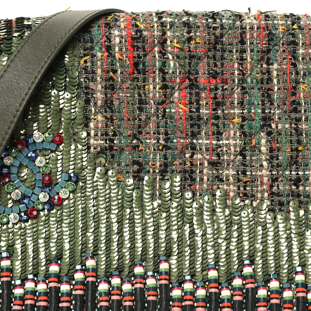Chanel Tweed Sequins Havana Stroll Messenger Khaki 7 of 9