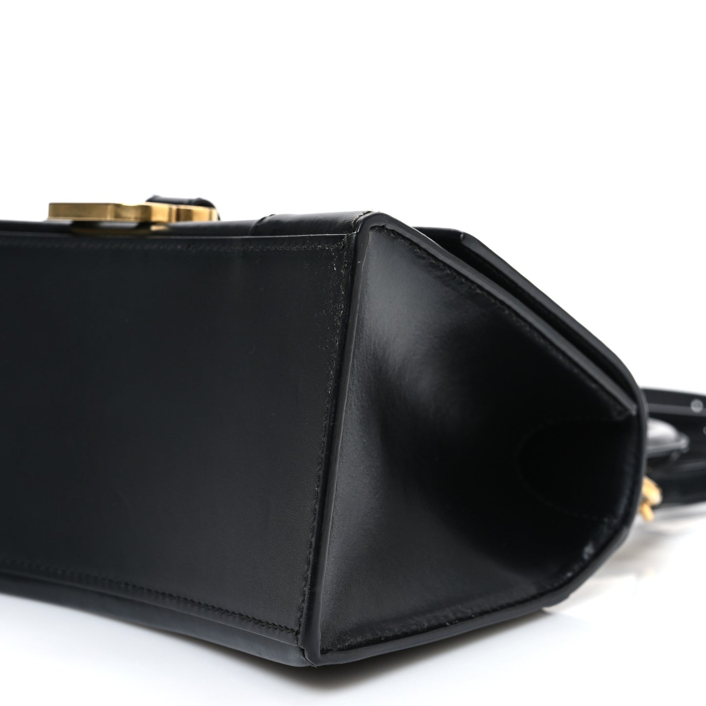 Shiny Box Calfskin Small Hourglass Top Handle Bag Black