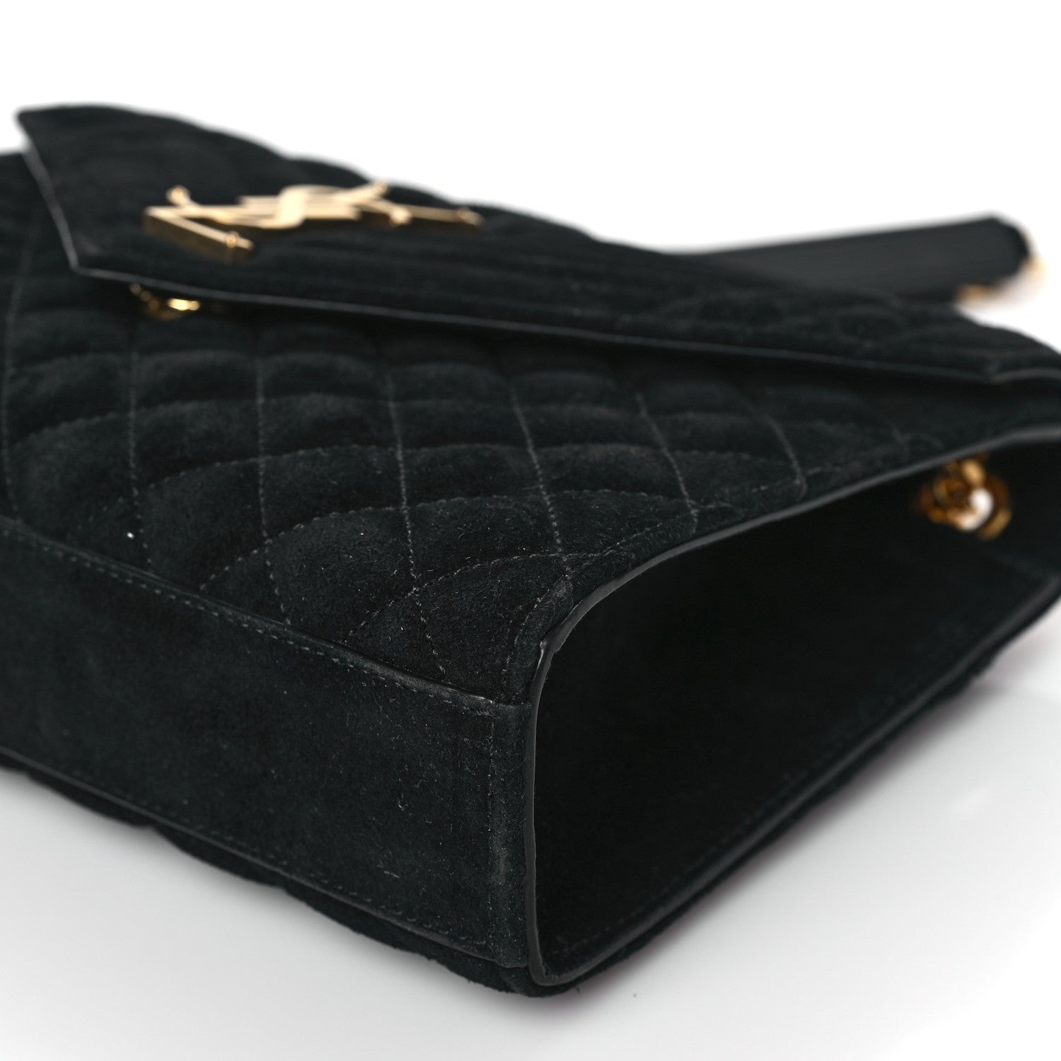 Saint Laurent Suede Mixed Matelasse Triquilt Medium Monogram Satchel Black 8 of 8