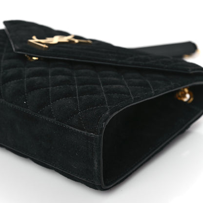 Saint Laurent Suede Mixed Matelasse Triquilt Medium Monogram Satchel Black 8 of 8