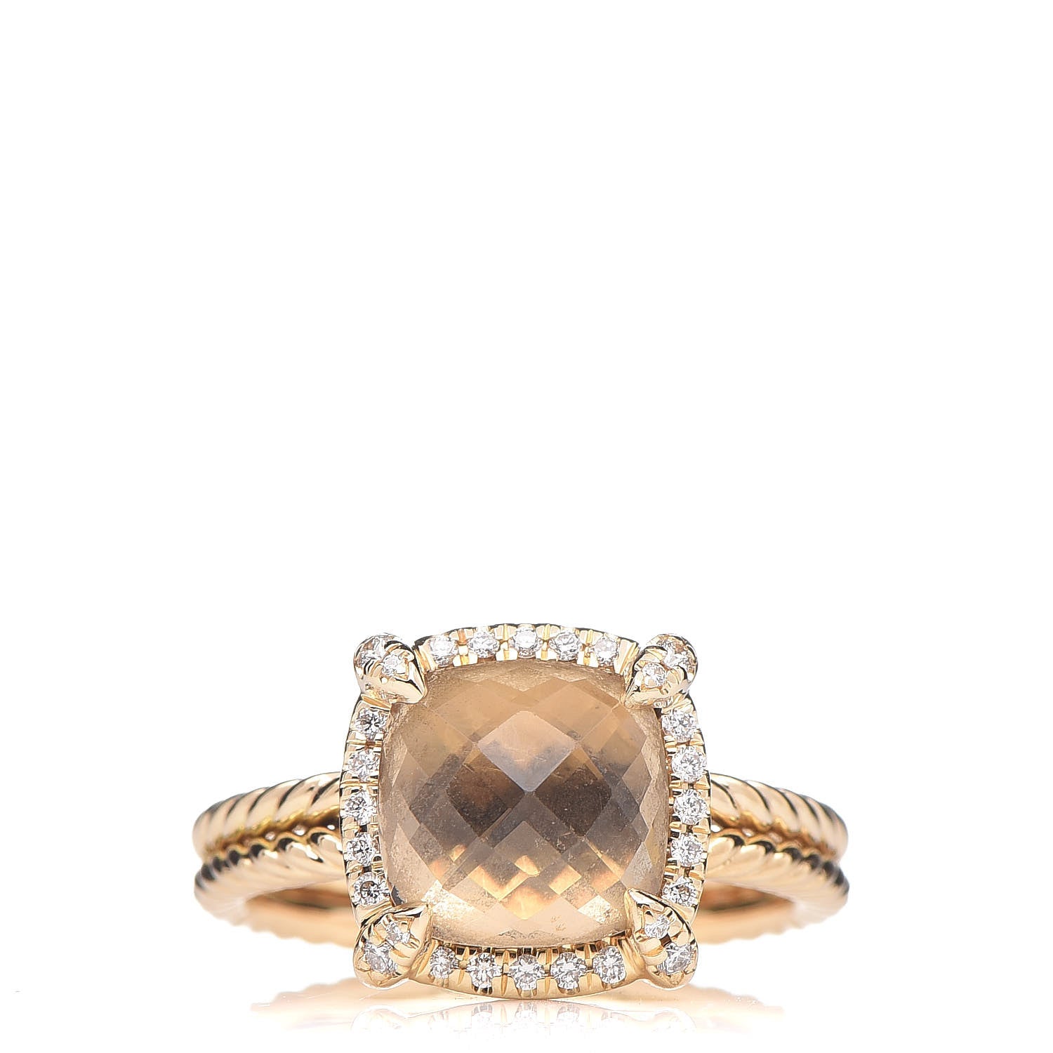 David Yurman 18K Yellow Gold Diamond Champagne Citrine 12mm Chatelaine Pave Bezel Ring 54 7 1 of 10