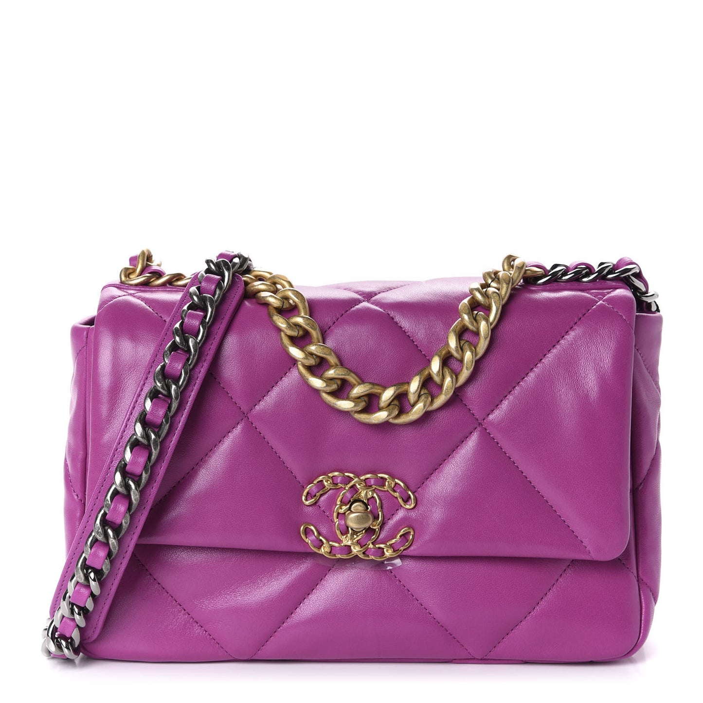 Lambskin Quilted Medium 19 Flap Purple