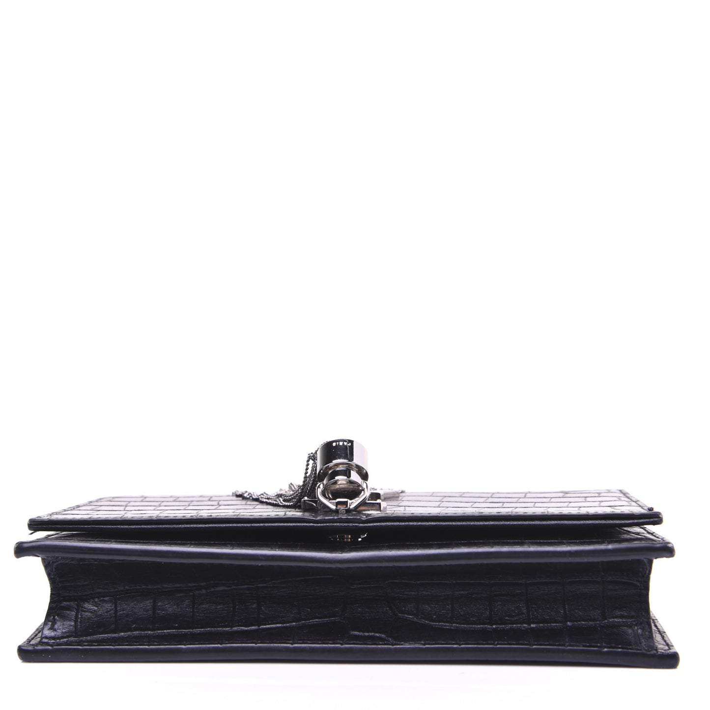Calfskin Crocodile Embossed Kate Monogram Tassel Chain Wallet Black