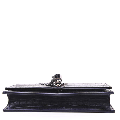 Saint Laurent Calfskin Crocodile Embossed Kate Monogram Tassel Chain Wallet Black 11 of 17